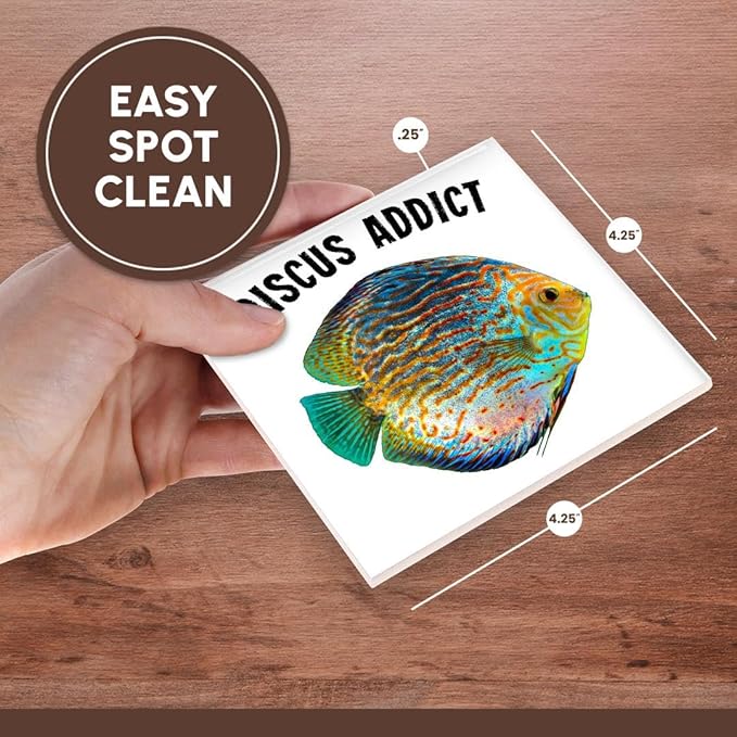 3dRose Discus Fish Addict Funny Aquarium Design Set of 4 Ceramic Tile Coasters