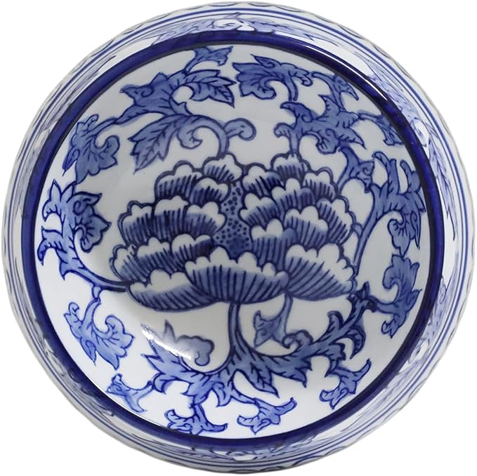 Aimusego Hand-Painted Ceramic Dog Bowl, Pet Bowl, Pretty Blue & White Pet Food Dish, Chinoiserie Floral Water Bowl for Dogs and Cats 11OZ
