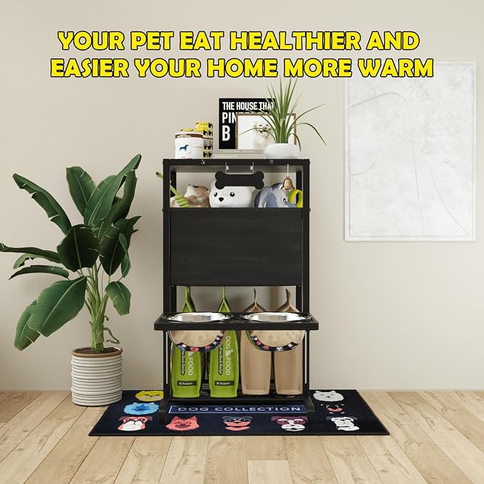 Elevated Dog Bowls, Height Adjustable Raised Dog Bowl Stand (4.5'' to 12''), Organizer Bowl Holder for Large Medium Dogs