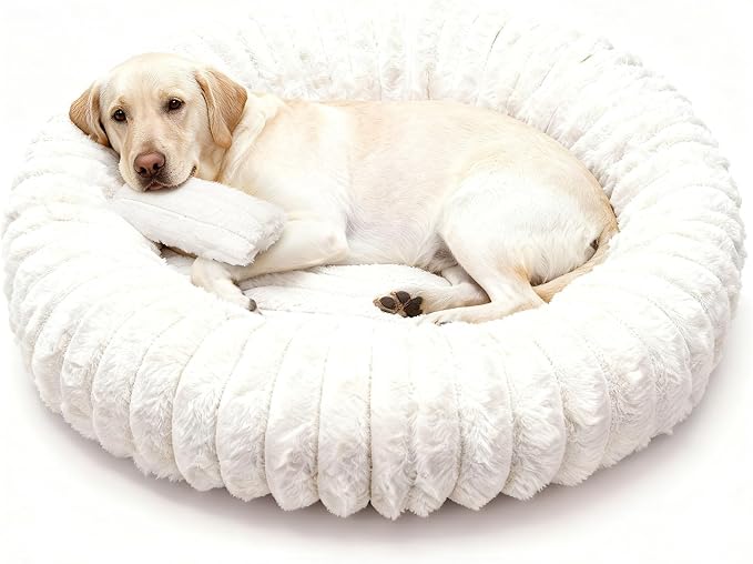Donut Dog Bed for Large Dogs - Pet Bed with Removable Cover, Self-Heating Winter Pet Beds for Medium & Big Dogs, Egg Tart Design (L) Dog beds Medium Sized Dog self Warming