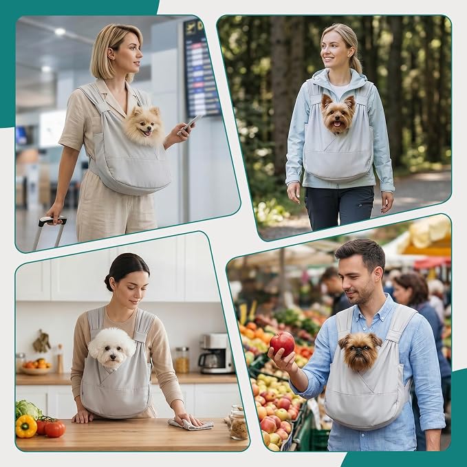 Dog Sling Carrier Front with Thicken Bottom Support for Small Dogs 5-12 lb | Adjustable, Hands Free, Comfortable Wearable, Lightweight, Vet Visits, Anxiety, Travel, Hiking, Safety Clip Grey