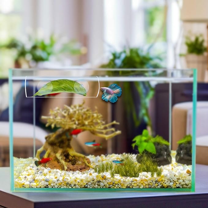 Acrylic Betta Hammock Tunnel, Betta Fish Tank Accessories & Aquarium Tunnel Decor, Fish Tank Hideout with Soft Faux Leaf Hammock, Beta Bed Resting Spot for Bettas (L Size — 5.9" × 1.96" OD)