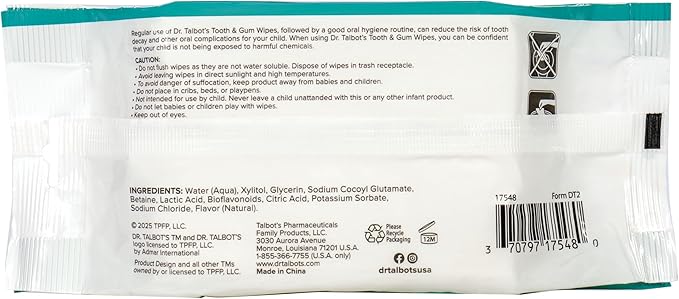 Dr. Talbot's Baby Tooth and Gum Wipes Naturally Inspired With Citroganix, 2-pack, 96 count
