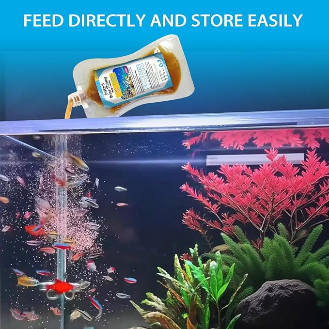 Instant Baby Brine Shrimp Fish Food - No Hatch High Protein Fry Food with Astaxanthin for Betta, Guppy, Discus, Tropical Fish, Corals, Jellyfish & Seahorses in Saltwater & Freshwater Aquarium (50ml)