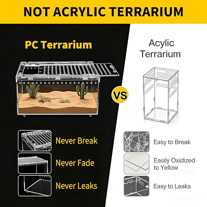 Reptile Growth Reptile PC Terrarium,Tarantula Enclosure,Spider Tank with Magnetic Button.12"x 8" x 6" Lizard Enclosure,Reptile Breeding Tank for Insect,Fish,Tarantula,Hermit Crab,Small Bearded Dragon