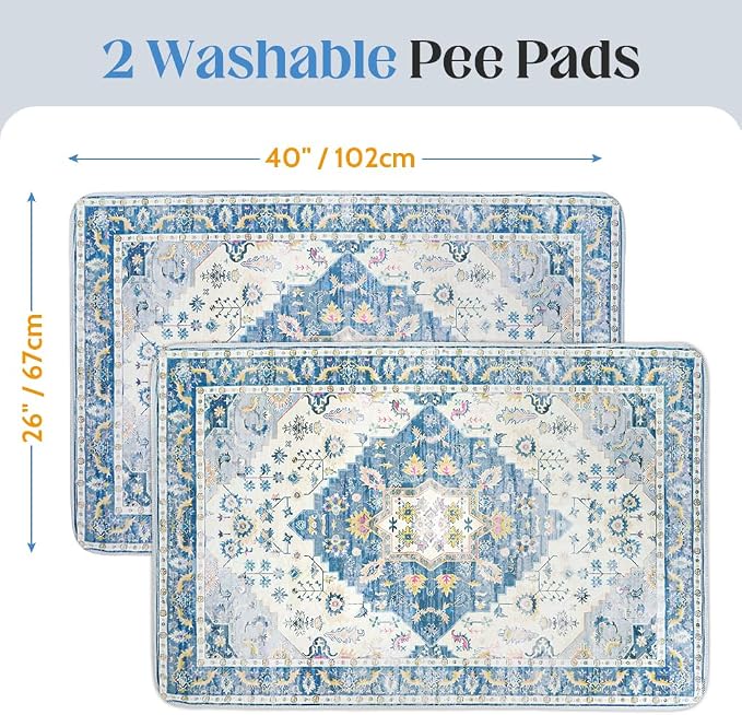 Washable Pee Pads for Dogs, 2 Pack Reusable Puppy Training Pads 40"x26" Super Absorbent Waterproof Dog Training Pads, Non-Slip Potty Pads, Whelping Pads Litter Mat Blue Medallion