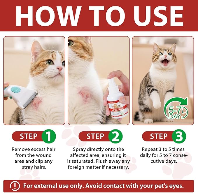Hot Spot Spray Treatment for Cats, Upgraded Hot Spot & Itch Relief Skin Spray for Cat, Instant Irritated Dry Itchy Skin, Allergies, and Dermatitis, Scratching and Licking, Reduces Topical Inflammation