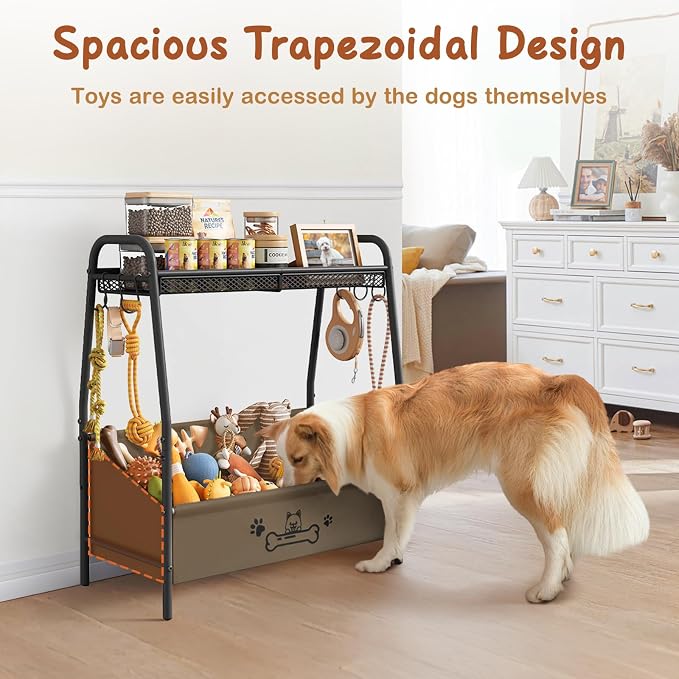Lomivra Large Dog Toy Basket (23.6"x11.2"x9.7"), Dogs Toy Bin with Storage Organizer, Trapezoid Toy Box for Dog Stuff Accessories, Pet Toy Storage Holder Chest for Cat Dogs Essential Supplies(Brown)