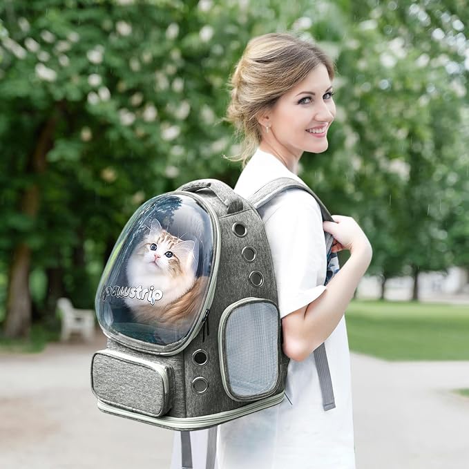 Cat Backpack Carrier Clear Bubble Window for Cats & Small Dogs up to 15 lb | Large Space Breathable Foldable Pet Carrier Airline Approved, Mesh Entry Safety Tether Washable Pad, Travel Hiking Outdoor