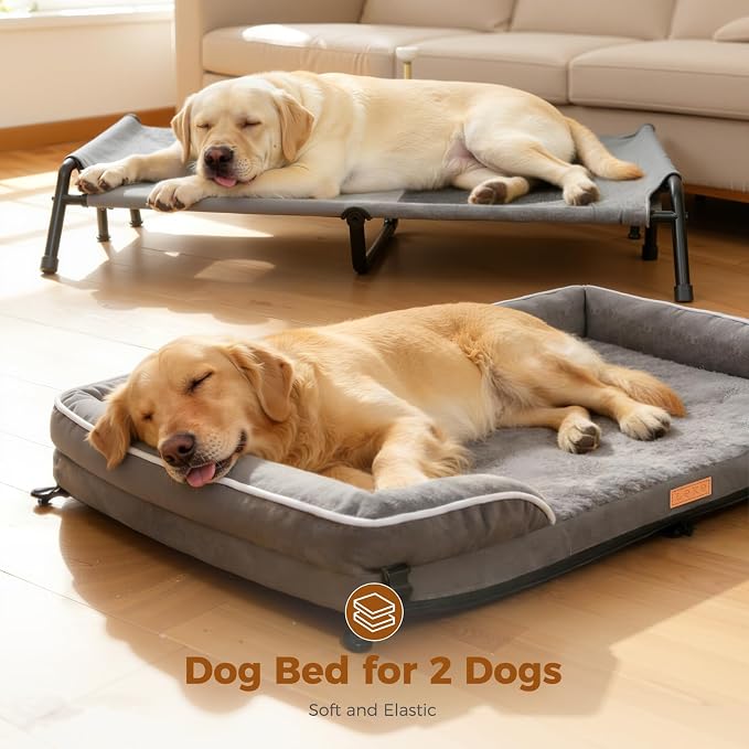 Lekereise Outdoor Elevated Dog Bed,Raised Dog Beds for Large Dogs, Washable Dog Cot with Headrest Sides, Non-Skid Feet,Breathable Mesh,Cooling Pet Beds for Indoor or Camping