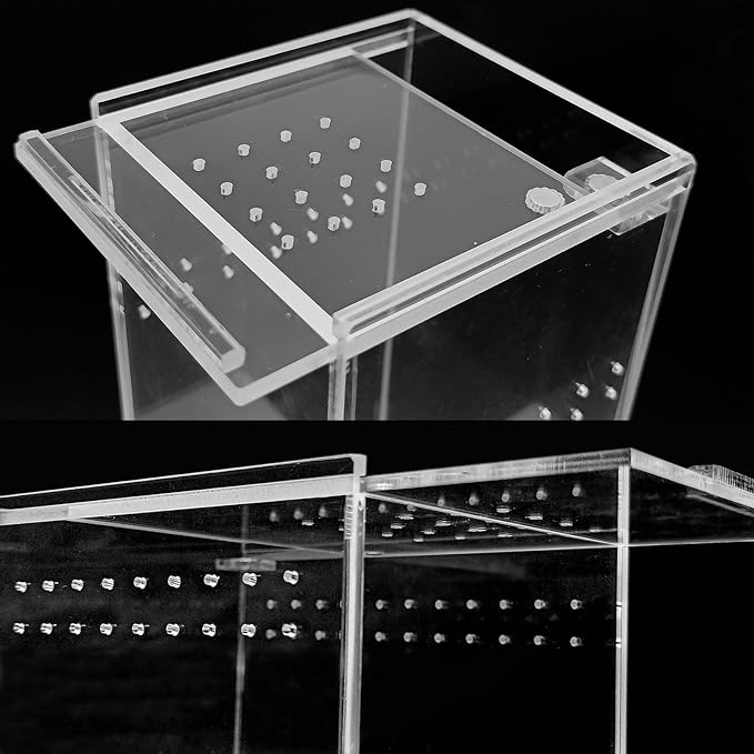 Small Acrylic Reptile Terrarium Kit, Acrylic Tank with Lid 3x3x6 Inch Clear Habitat Enclosure for Spider,Tarantula, Gecko, Hermit Crab, Frog and Insects Easy Assembly One-piece Leak-Proof