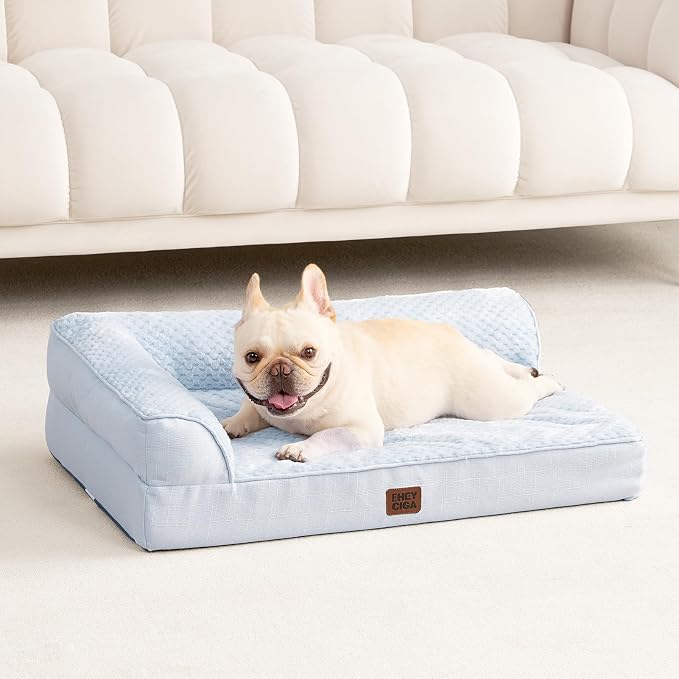 EHEYCIGA Orthopedic Dog Bed Medium Size, Memory Foam Dog Bed, Washblue | Small Dog Sofa with Washable Removable Cover, Waterproof Pet Couch for Crate with Nonskid Bottom, 30x20x6