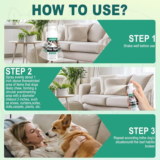 Bitter Apple Spray for Dogs - Effective No Chew Training Spray to Stop Chewing & Licking - Protects Furniture, Belongings & Prevents Wound Irritation