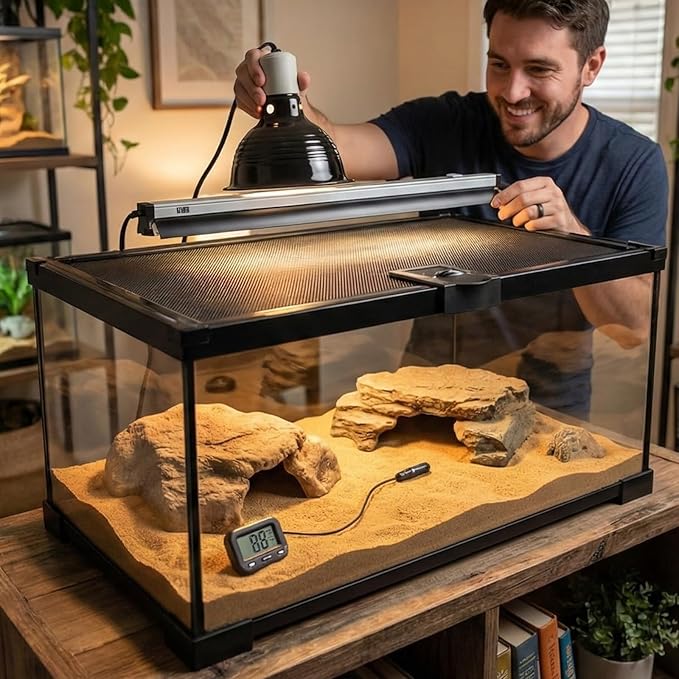 10 Gallon Reptile Tank: 20x12x10 Leopard Gecko Tank with Sliding Screen Top - Glass Terrarium with Lockable Lid for Small Lizard Snake Turtle Hermit Crab Habitat - Desert Dedcor Accessories