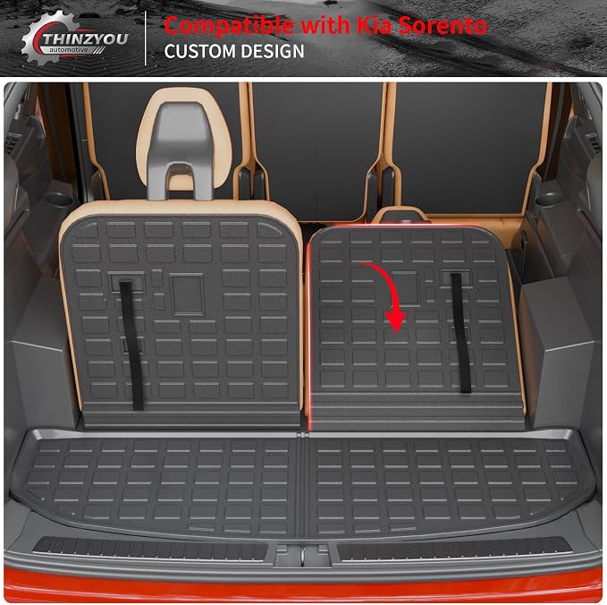 Cargo Mat Compatible with 2021-2025 2026 Kia Sorento Cargo Liner Trunk Mat Trunk Liner TPE All Weather Back Seat Cover Protector 2024 Sorento Accessories (Trunk Mat with Backrest Mat)