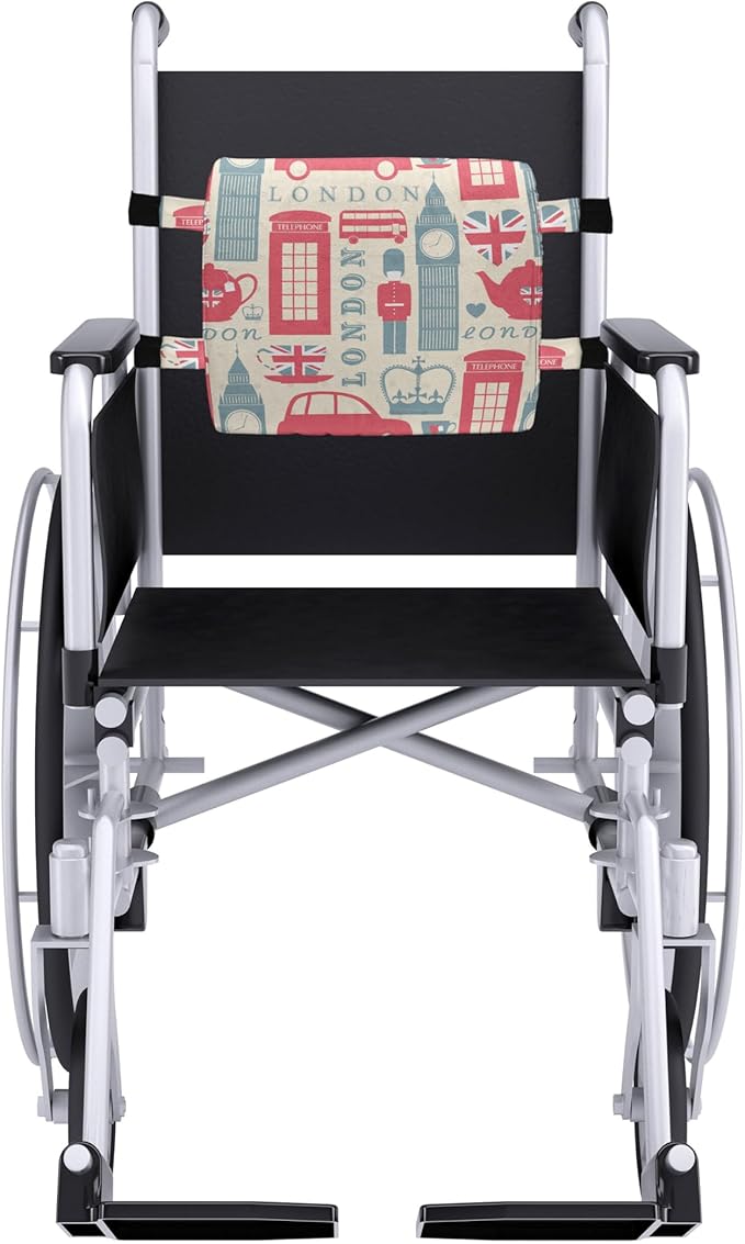 Ambesonne London Lumbar Back Support Pillow, Popular British Culture Elements Retro Colors Flag Patterned Hearts, High Density Foam for Office Chairs Car Seats, 14" x 13", Coral Bluegrey
