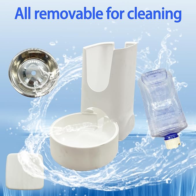 Distributeur automatique de nourriture et d'eau Hamiledyi Pets 2,8 L et 4 L avec gamelle en acier inoxydable pour chiens et chats de taille moyenne et grande (blanc)