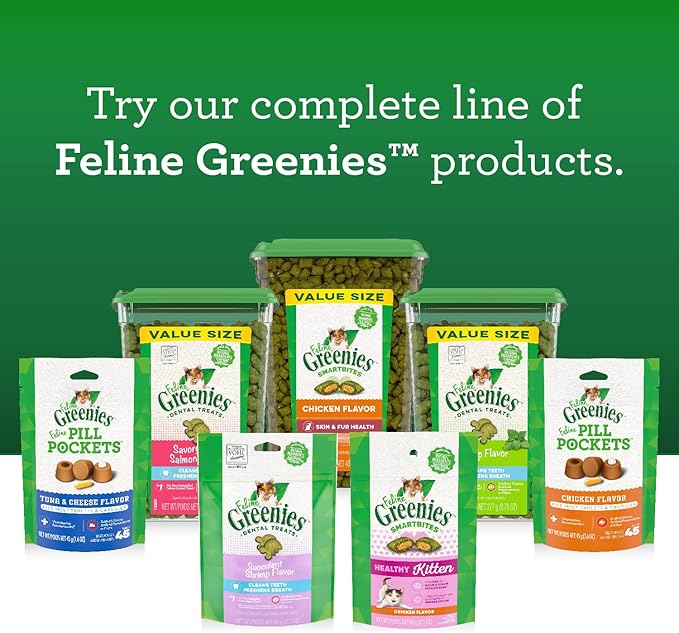 Greenies Feline Adult Natural Dental Care Cat Treats, Tempting Tuna Flavor, 4.6 oz. Pouch (Pack of 2)
