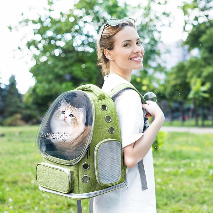 Cat Backpack Carrier Clear Bubble Window for Cats & Small Dogs up to 15 lb | Large Space Breathable Foldable Pet Carrier Airline Approved, Mesh Entry Safety Tether Washable Pad, Travel Hiking Outdoor