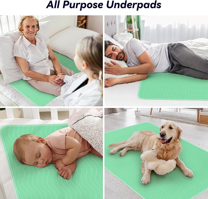 2 Pack 36” x 54” Extra Heavy Absorbency Washable Underpads Bed Pads | WaterProof Nursing Pads Incontinence, Reusable Washable Pee Pads for Dogs, Diaper Changing & Adults, Mattress Protector