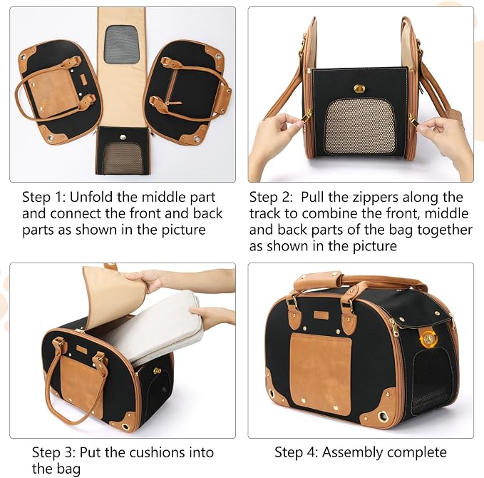 Dog Carrier Purse, Pet Carrier, Foldable Waterproof Premium Nylon Pet Travel Portable Bag Carrier for Cat and Small Dog Home/Outdoor Medium Black