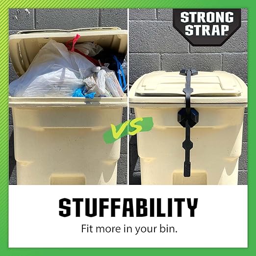 Blazer Brand Strong Strap Lid Locks for 32–96 Gallon Garbage Cans (2-Pack) Long Lasting, No Tools Required, Stretch to Latch, Mitigate Pests, Wind, Overflow, and Spillage