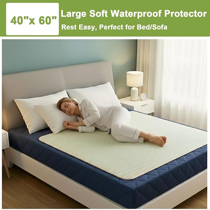 Large Bed Pads Washable Waterproof, 60"x 40" Soft Reusable Pee Pads for Incontinence, 4-Layer Absorbent Cotton Underpads Mattress Protectors for Urine Adults, Seniors,Women & Pets Bedwetting