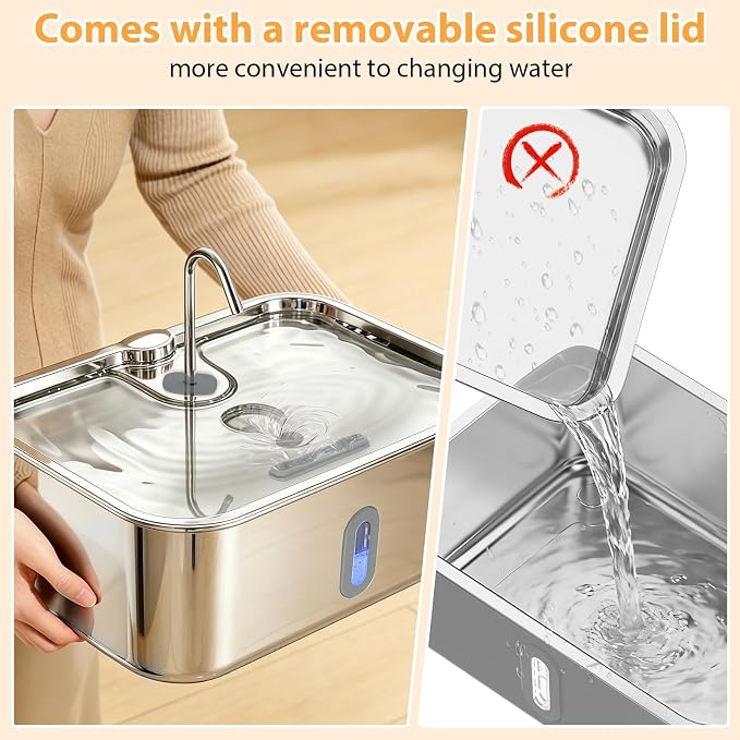 15L/4Gal Stainless Steel Dog Water Fountion Pet Fountain,1Set Filter | Ultra Quiet,Extra Large Capacity,5 Layer Filtration System,Water Level Window & LED Light, ,Visible Faucet Style Spout