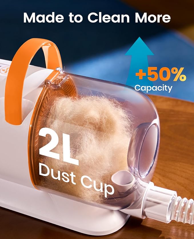 oneisall Dog Grooming Vacuum - 15000Pa Suction, Captures 99% Pet Hair to Reduce Shedding, Dog Grooming Clippers & Quiet Brush (≤59dB) with 4 Accessories, 2L Dust Canister for Home Cleaning(Orange) | 15000Pa Suction Power, Dog Grooming Kit, Low Noise≤59...