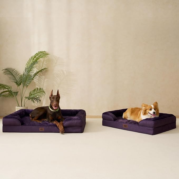 EHEYCIGA Orthopedic Dog Beds Large Sized Dog, Waterproof Washable Pet Bed | Non-Slip Bottom and Egg-Crate Memory Foam XL Dog Couch Bed with Washable Removable Cover, Purple, 41Inch
