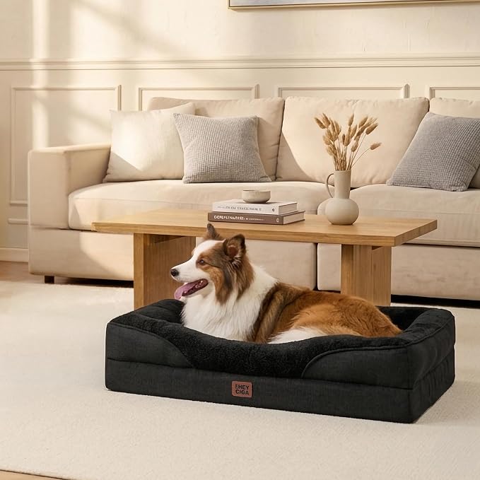 EHEYCIGA Orthopedic Dog Bed for Large Dog, Memory Foam Dog Couch, Black | 36x27 Inch Large Sized Dog Sofa with Sides, Waterproof Liner & Washable Removable Cover, Bolster Pet Couch