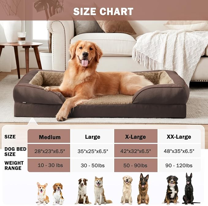 Orthopedic Dog Beds Large Sized, XL Egg-Crate Foam Dog Couch with Washable Removable Cover, Waterproof Lining and Nonskid Bottom