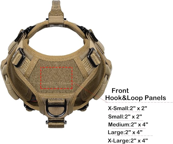 ICEFANG No Pull Tactical Dog Harness for X-Small Dogs,Adjustable Dog Vest | Control Handle,MOLLE Panel,Front Hook,3 Leash Clips,Soft Padded,for walking training,Brown,X-Small