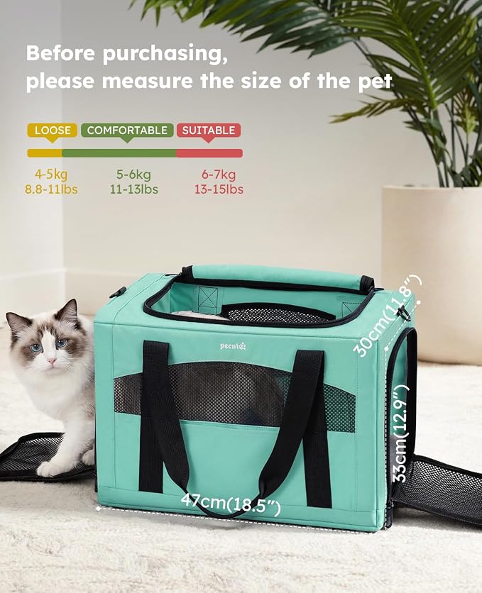 Pecute Cat Carrier Stable, Pet Carrier with Privacy Partition,Light Green | Safe For Car Travel, Stable Steel Frame, Soft-Sided Pet Carrier Bag For Dogs And Cats Up To 15lbs, Foldable Design,XL.