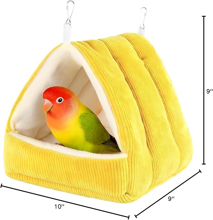 Bird Bed for Cage Winter Warm Bird Bed with Soft Plush Hanging Hammock & Hut Tent, Hideaway Sleeping Nest for Budgies, Parakeets, Cockatiels (Yellow, M)