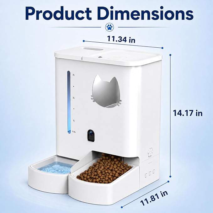 Waithem Automatic Cat&Dog Feeder and Waterer with Camera | 2K Video, 5L Food Capacity and 4L Water Station, 5G/2.4GHz Wi-Fi Control, 2 Weeks Capacity