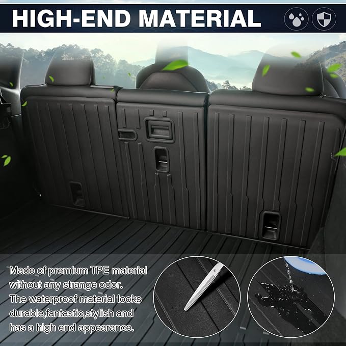 KUST Custom Fit Trunk Mat for 2020-2024 2025 Tesla Model Y Accessories 5 Seater (Not for 7 Seat or Juniper) Cargo Mat Liner Back Seat Protector All Weather Protection Black