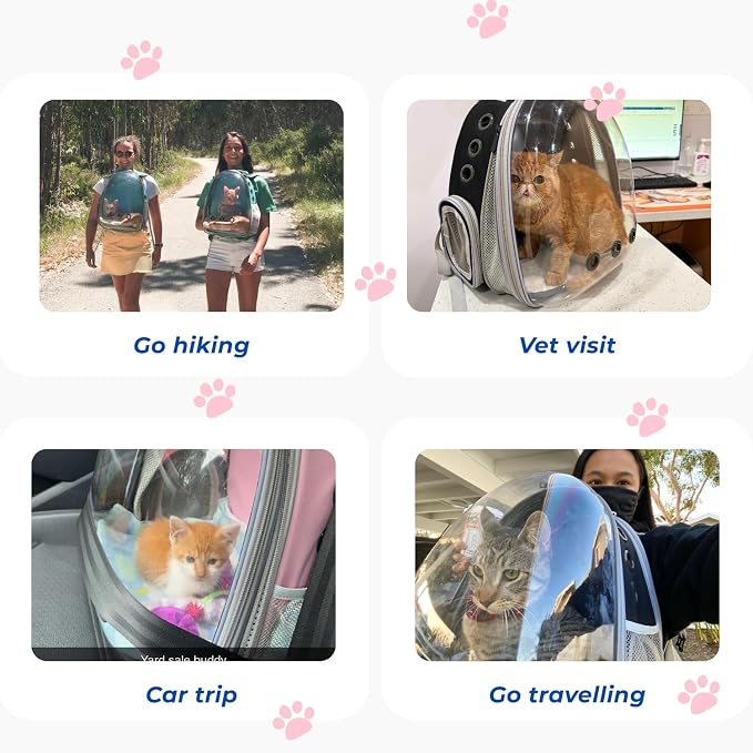 Cat Carrier Backpack, Expandable Bubble Pet Carrier for Cats and Small Dogs, Airline Approved Travel Backpack for Hiking, Walking & Outdoor Adventures - Supports up to 16 lbs