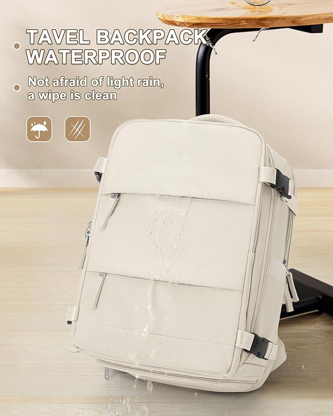 coowoz Large Travel Backpack Carry On for Women Man Gym Backpacks with Laptop Compartment Mochila de Viaje Teacher Personal Item Backpack Rucksack Airplane Accessories Must Haves Beige