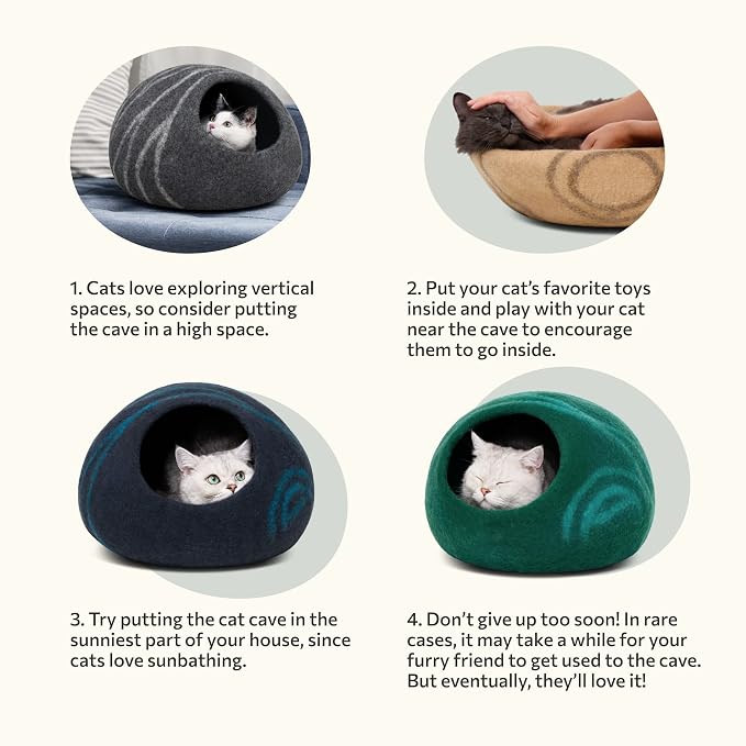 Cat Cave – Premium Felt Cat Bed Enclosure for Indoor Cats, Handmade Merino Wool (Emerald, Large)