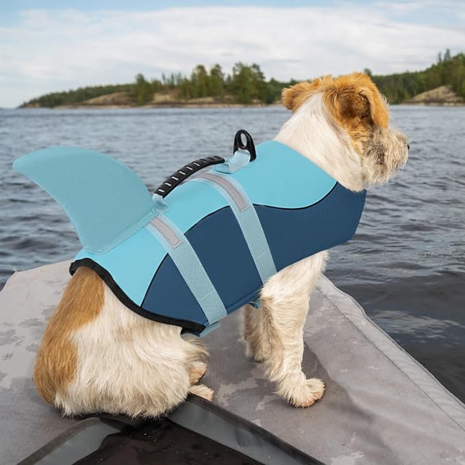 Dog Life Jacket High Flotation, Reflective Dog Life Vest for Swimming, Adjustable Dogs Life Preserver Rescue Handle Spring Summer Pool for Small, Medium, Large Dogs (Ocean Blue,S)
