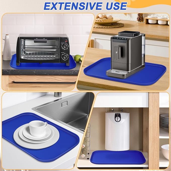SMILOOL Waterproof Silicone Pet Food Mat with Raised Edge for Dog & Cat | 19" x 12" Non-Slip Pet Feeding Mats with Lip for Food & Water Bowl, Food Grade, Easy Cleaning, Navy Blue