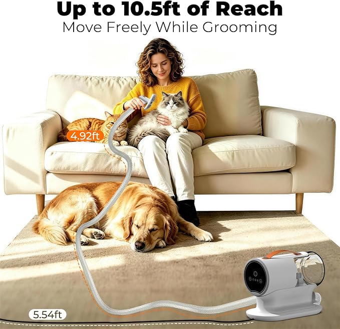 Dog Grooming Vacuum Kit, 12000Pa Pet Hair Vacuum with Clipper | 2L Dust Cup, Low Noise, 5-in-1 Grooming Kit with Clipper & Cleaning Brush for Home Shedding and Trimming, PG100