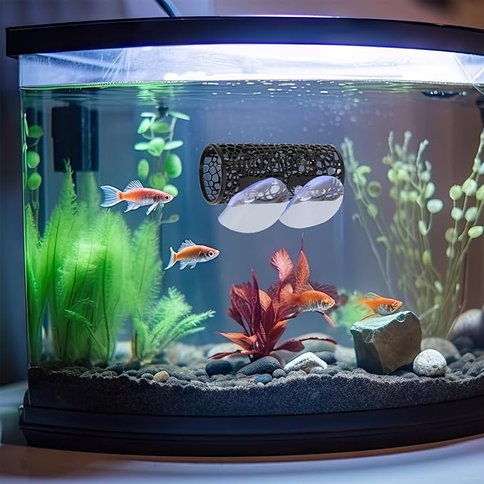 2Pcs Little Fish Swimming Tunnel, Safe Aquarium Decoration Betta Fish Tank Accessories with Suction Cups Hidden Decor Habitat Toys for Small Fish Shrimp Reptile Guppies