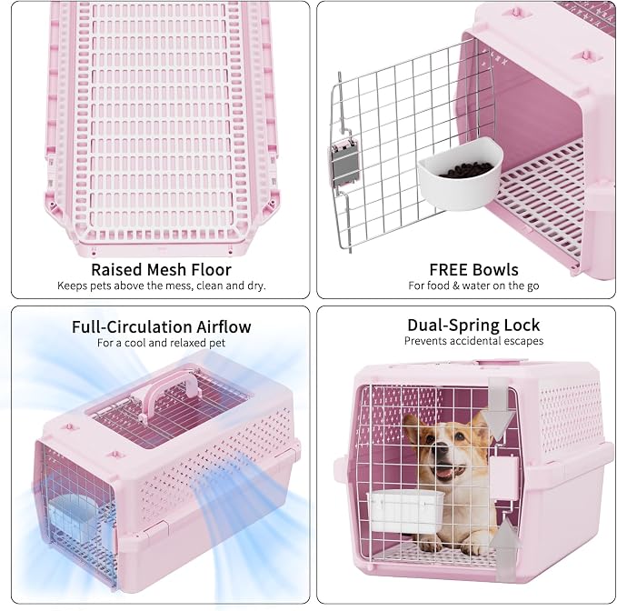 RIZZARI Hard-Sided Pet Carrier for Medium Dogs & Cats, 24" Travel Crate | Airline-Friendly Size,Durable Hard-Sided,Ventilation Openings,Secure Metal Wire Door,Comfortable Carry Handle