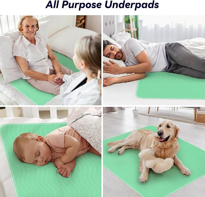 4 Pack 36” x 36” Extra Heavy Absorbency Washable Underpads Bed Pads | WaterProof Quick Drying Nursing Pads Incontinence, Reusable Washable Pee Pads for Dogs, Diaper Changing & Adults