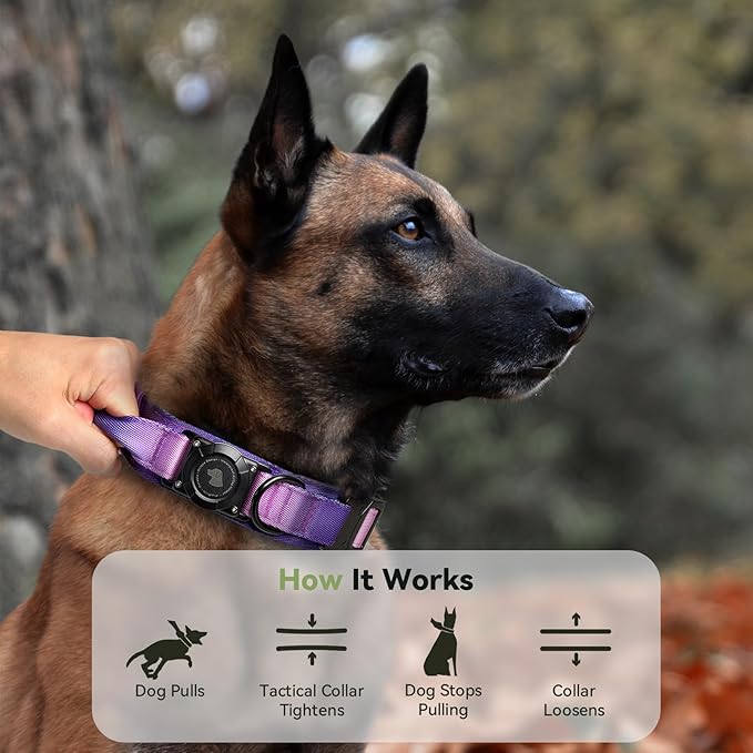 2026 Upgrade Waterproof AirTag Dog Collar, Military Tactical Dog Collar with AirTag Holder, Comfortable Control Handle and Metal Buckle, GPS Dog Collar Holder for Medium to Large Dogs (90s Retro,L)