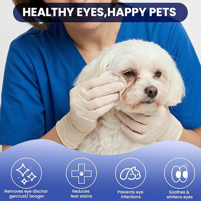 Dog Eye Wipes 100 Counts, Gently Clean Eye Wipes for Dogs & Cats Textured Grooming Pet Eye Wipes for Dogs and Cats, Fight Tear Stains, Eye Debris, Discharge, Mucus Secretions with Aloe & Chamomile
