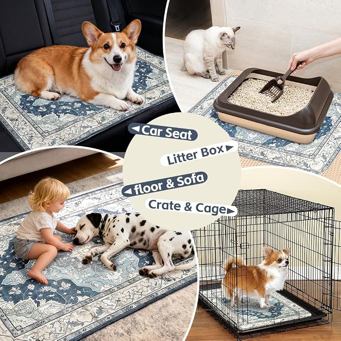 Washable Pee Pads for Dogs, 2 Pack Reusable Puppy Training Pads 36"x36" Super Absorbent Waterproof Dog Training Pads, Non-Slip Potty Pads, Whelping Pads Litter Mat Navy & Ecru