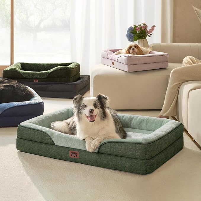 EHEYCIGA Orthopedic Dog Bed for Medium Dog, Memory Foam Dog Couch, Green | 35x22 Inch Dog Sofa with Sides, Waterproof Liner & Washable Removable Cover, Bolster Pet Couch